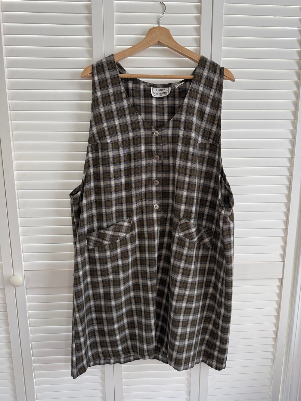 Vintage Brown Plaid Sleeveless Mini Dress
